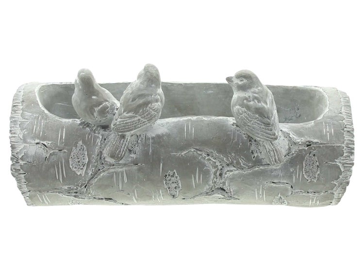 FRANK FLECHTWAREN | Vogeltränke Baumstamm, ZEMENT, 25,5 x 11 x 11,5 cm