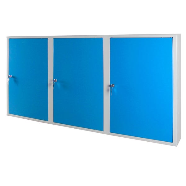 PROREGAL Werkzeugwandschrank mit 3 Türen 4 Fachboden HxBxT 75 x 150 x 20 cm Lichtgrau Blau