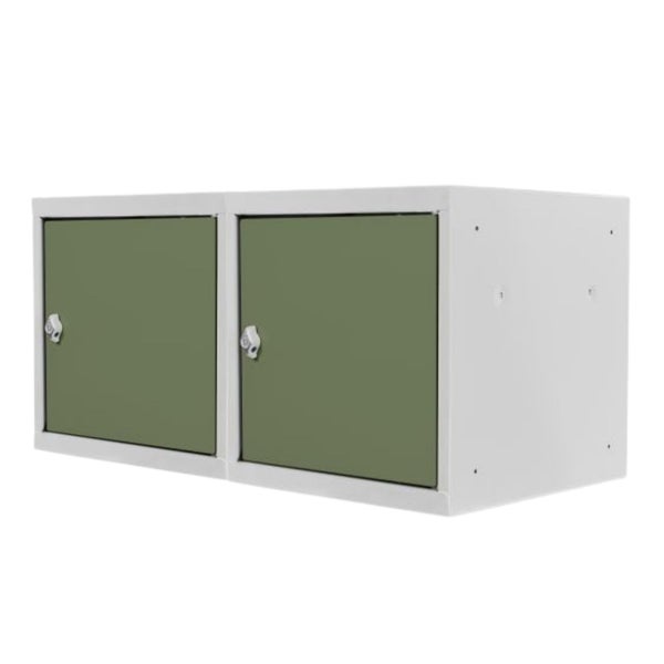 PROREGAL Mega Deal | 2x Schließfachwürfel Blocky mit Drehriegelschloss für Vorhängeschloss | HxBxT 40x40x40cm | Lichtgrau/Grün | Tresor, Schließfach