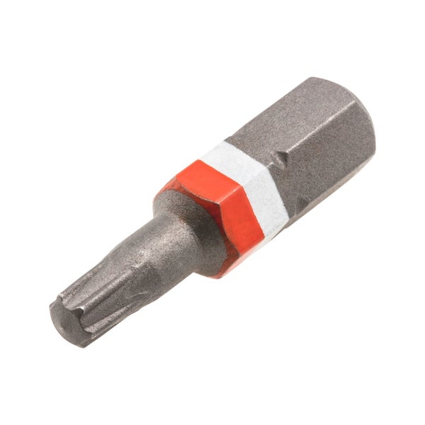 Torx-Bit aus Stahl mit Sechskantschaft und farbigem Markierungsring.