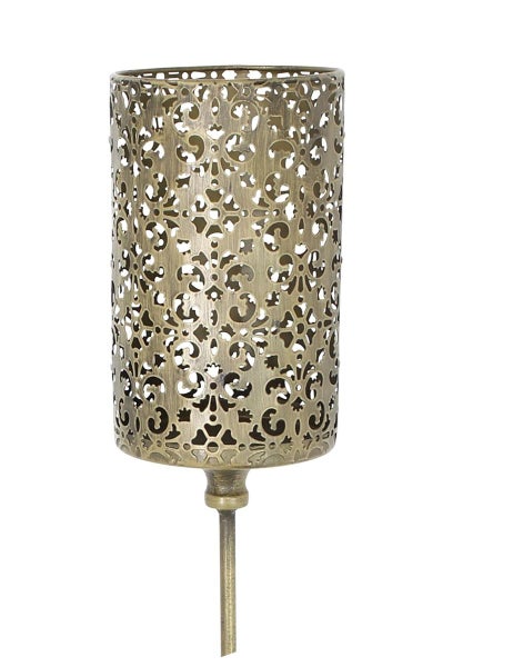 Dekoleidenschaft Gartenstecker Ornament aus Metall in gold / braun mit Windlichtglas, 100 cm hoch, Dekostecker, Kerzenhalter, Gartendeko für Draußen