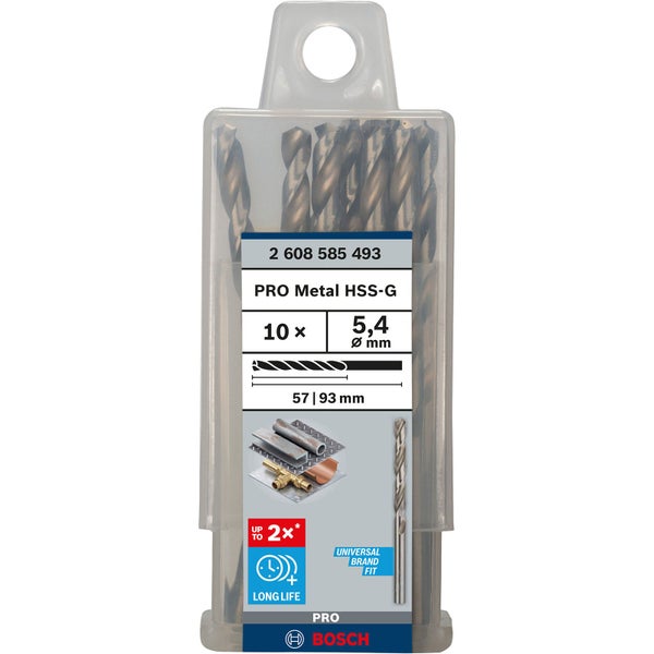 Bosch Pro Metal HSS G Metallbohrer Set mit 10 Stück und 5,4 Millimeter Durchmesser in Kunststoffverpackung