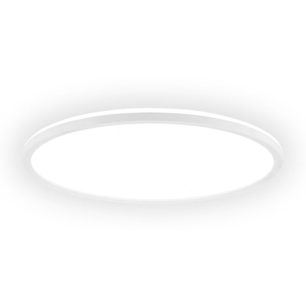 Runde, flache LED-Deckenleuchte in Weiß.