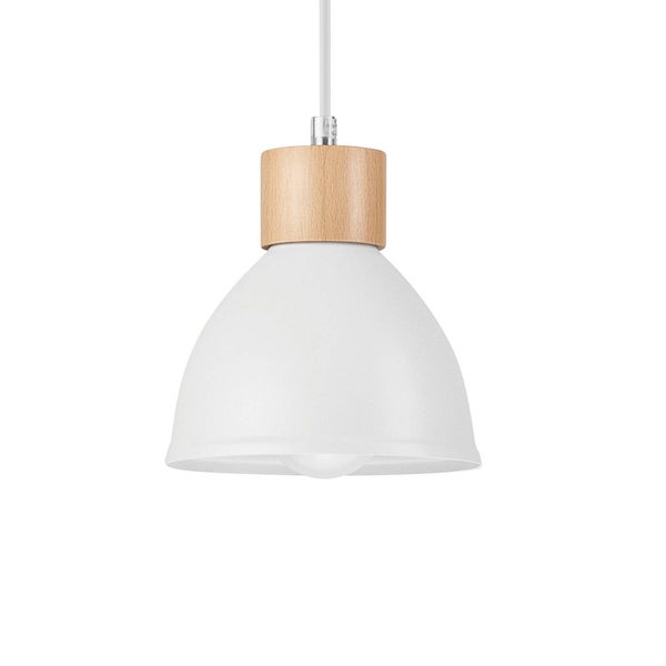 Hängelampe mit Lampenschirm aus Metall und Holz