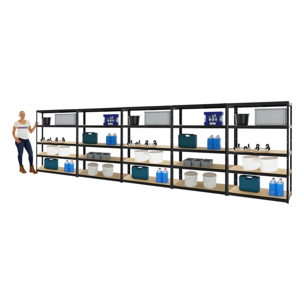 PROREGAL Mega Deal 5x Schwerlastregal Big Elephant S HxBxT 180 x 120 x 45 cm Fachlast 250 kg Schwarz
