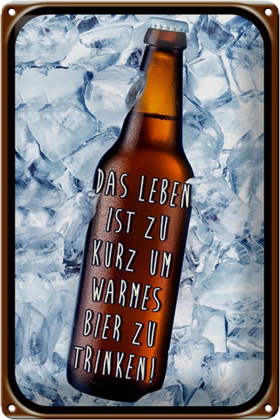 Blechschild Spruch 20x30cm Leben ist kurz um warmes Bier