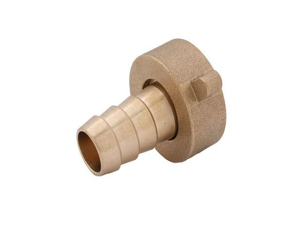 Schlauchtülle aus Messing mit geripptem Anschluss und Überwurfmutter.