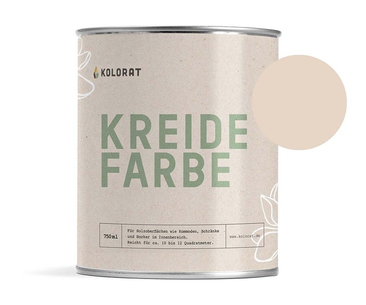 Kolorat Kreidefarbe für Möbel - ein helles, warmes Beige mit einer feinen Mischung aus Apricot und Rosé - Farbton Birkenzart Nr. 109. Matter Kreidelack für innen - Möbellack, Möbelfarbe - Holzfarbe - Kreidefarbe für Holz