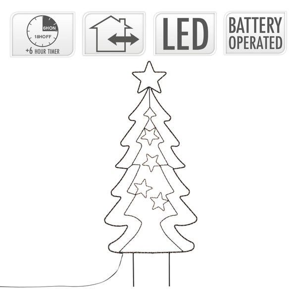 ECD Germany LED Gartenstecker Weihnachtsbaum Tanne 87cm 90 LEDs Warmweiß 6 Std Timer Batteriebetrieben Innen/Außen Metall LED Baum Weihnachten Dekoration Garten Deko Tannenbaum beleuchtet Lichterbaum