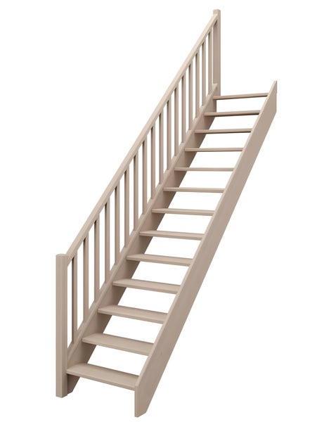 Offene gerade Treppe von HandyStairs „Vega80“ – 280 cm hoch – 13 Stufen aus Kiefernholz – mit Handlauf