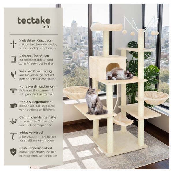 Kratzbaum tectake Lilou inklusive 4 Spielbällen, Kordel und Kippschutz 165 cm beige