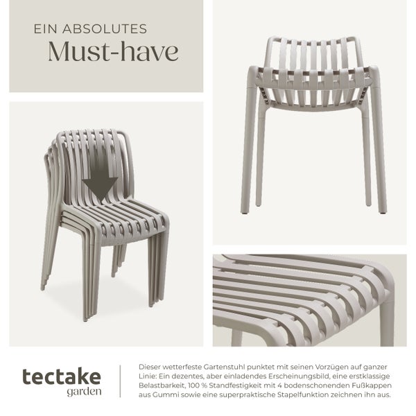 Gartenstühle tectake Alcudia 47 x 58 x 80,5 cm, Belastbarkeit 110 kg wetterfest und UV-beständig taupe