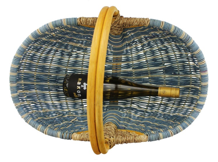 FRANK FLECHTWAREN | Einkaufskorb Blau/Natur, RATTAN, 49 x 34 x 24 cm, GH 38 cm