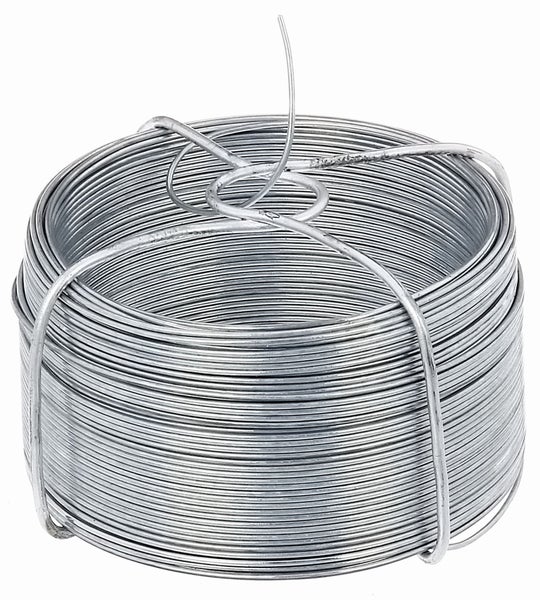 Eine Rolle aus verzinktem Bindedraht aus Metall zur vielseitigen Verwendung in Haus und Garten.