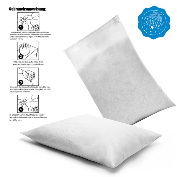 BigDean 4 Stück Nachfüllpack Luftentfeuchter 680g – Raumentfeuchter Nachfüll-Beutel Granulat – für alle Entfeuchter geeignet – universeller Ersatzbeutel ohne Strom