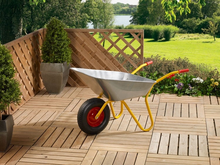 Profi Schubkarre Ravendo BD 1002 – 100 L Metallmulde, 150 kg Tragkraft, pannensicheres PU-Rad mit Kugellager, gelb
