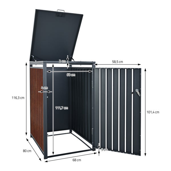 ML-Design Mülltonnenbox 3er 3 Tonnen 240L 200x80x116,3cm Anthrazit-Rostoptik, Stahl/Cortenstahl, Abschließbare Mülltonnenverkleidung Klappdeckel/3 Türen, Müllbox Mülltonnecontainer Mülltonnenabdeckung