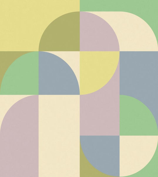 Abstraktes geometrisches Muster mit Halbkreisen und Quadraten