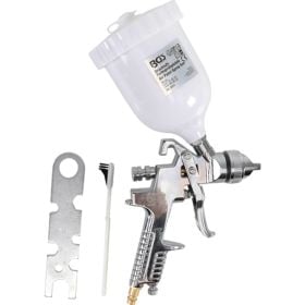 BGS Druckluft Farbspritzpistole mit Kunststoff Fließbecher, Werkzeug und Reinigungsbürste