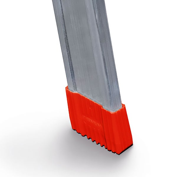 Detailansicht eines Aluminium-Leiterfußes mit geriffeltem Gummischutz