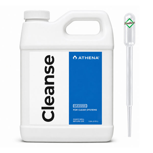 Athena Cleanse Reinigungsmittel für Bewässerungssysteme in einer 3,79 Liter Flasche mit Dosierpipette.