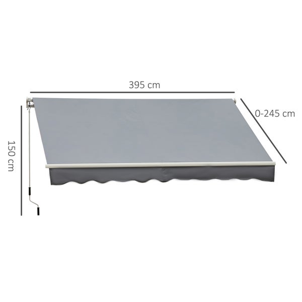 Outsunny manuelle Gelenkarmmarkise,  mit Handkurbel Balkonmarkise, 395 x 245 cm, Alu, Weiß+Grau