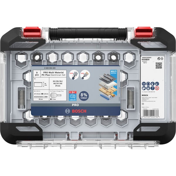 Bosch Pro Lochsägensatz mit verschiedenen Durchmessern, inklusive Zentrierbohrer und Adapter