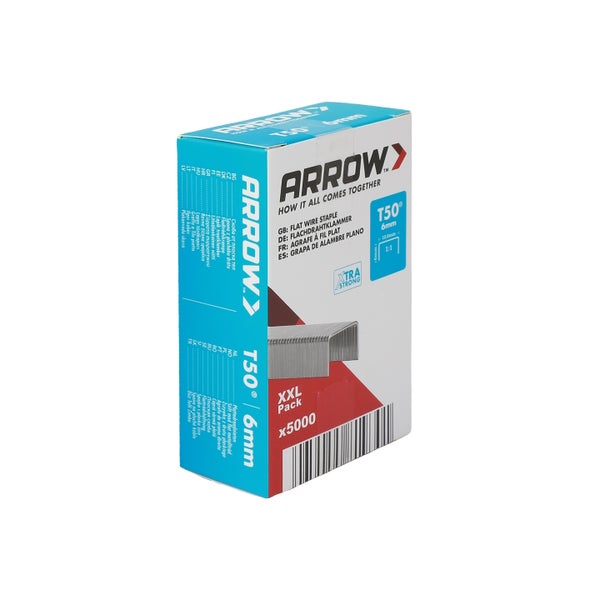 Arrow Flachdrahtklammern Typ T50, 6 Millimeter, XXL Packung mit 5000 Stück für Tacker.
