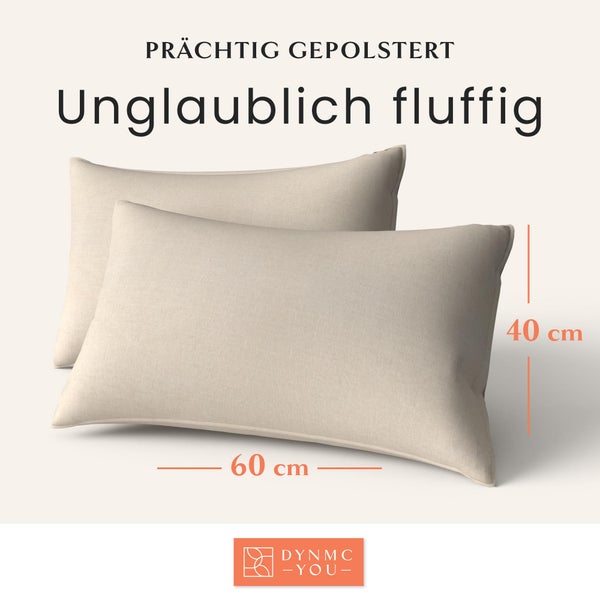 DYNMC you Modernes Sofakissen Set 40x60 mit weichem Oeko-TEX-Baumwoll-Bezug - Bequeme Dekokissen mit mittelharter Füllung - Perfekt als dekoratives Rückenkissen - Premium Couchkissen groß Beige