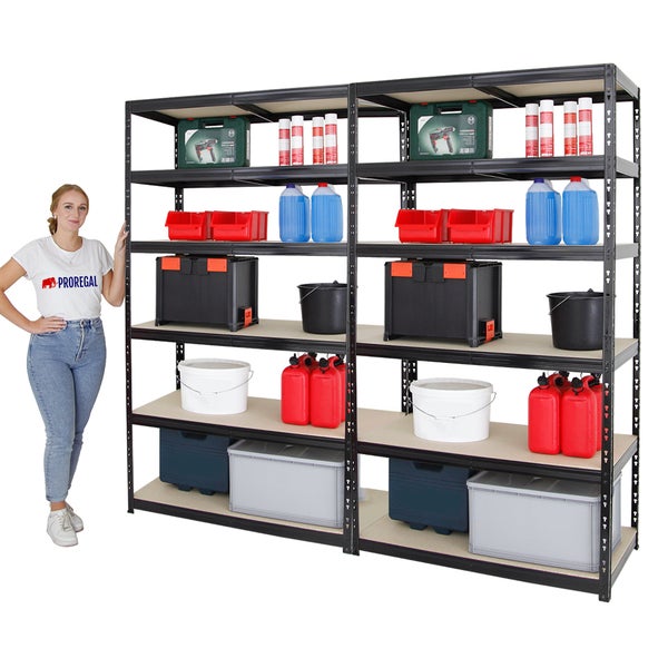 PROREGAL Mega Deal 2x Schwerlastregal Giant Tiger XL HxBxT 220 x 120 x 60 cm Fachlast 265 kg 6-Ebenen Schwarz