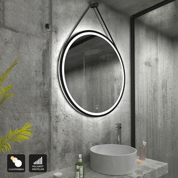 Home Deluxe - LED-Spiegel FIANA - 60 cm - Rund - 3 verschiedene Lichtfarben - Antibeschlagssystem - 38 Watt Gesamtleistung I Wandspiegel Badspiegel Badezimmerspiegel