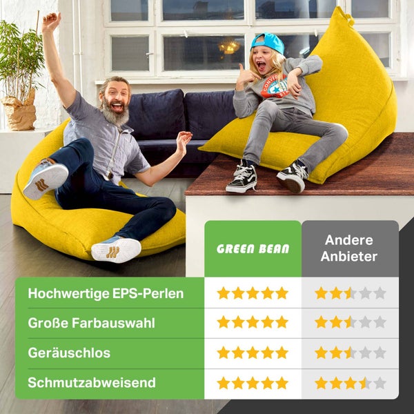 Green Bean Sitzsack Triangle 150x100x100cm mit 220 Liter EPS-Perlen Füllung - Kuschelig Weich Waschbar - Drinnen Stoff Bodenkissen Liegekissen Sitzkissen - Gelb