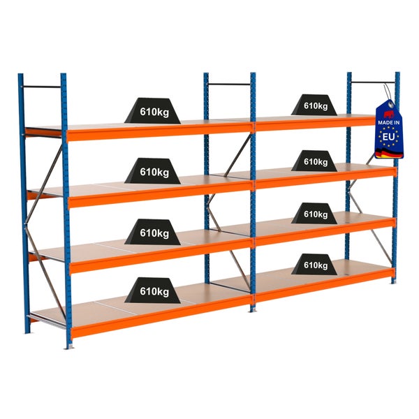 Lagerregal mit Gewichten und Made in EU Siegel