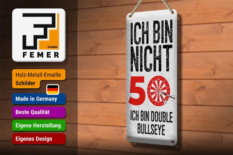 Blechschild Spruch Dart bin nicht 50 Double Bullseye 10x27cm