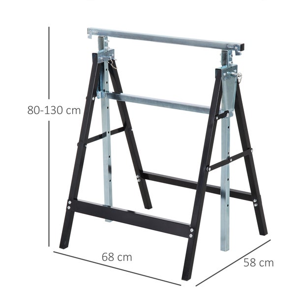 HOMCOM, 2 x Gerüstbock, Unterstellbock, L68 x B58 x H(80-130)cm, Stahl, Schwarz