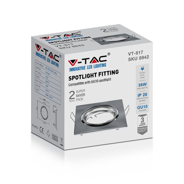 V-TAC VT-817-SQ-SN - LED-Strahler - Einbauleuchte - GU10 - IP20 - Satin Nickel - Modell Nr: -