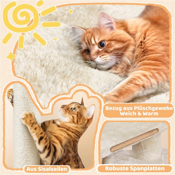 Katzenkratzbaum mit Plüschbezug, Sisalseilen und Spanplatten