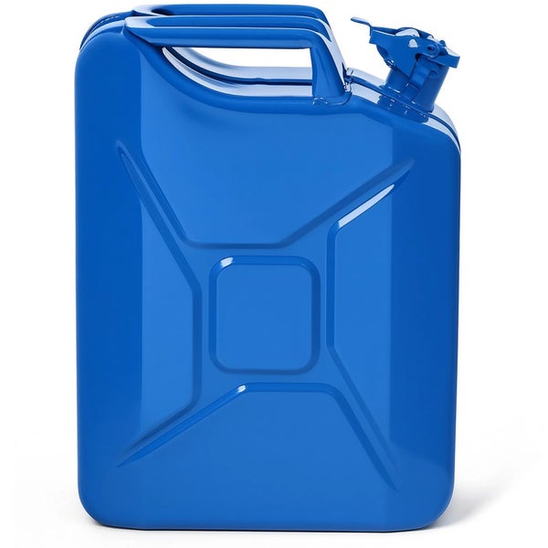 Blauer Kraftstoffkanister aus Metall