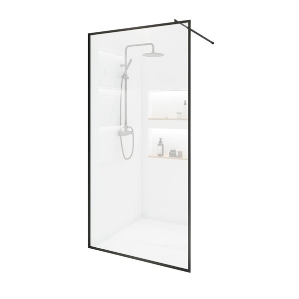 Home Deluxe - Duschabtrennung - BAKI - Breite: 90 cm, Schwarzer Rahmen, Klarglas, 1 Raster Optik - 10 mm ESG - Sicherheitsglas I Walk in Dusche, Duschwand, Duschtür