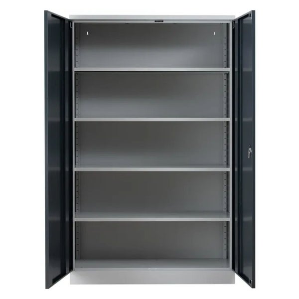 PROREGAL Stahlschrank Bee 7 Fachböden HxBxT 195 x 120 x 42 cm Pulverbeschichtetes Fachbodenmaterial Grau & Anthrazit