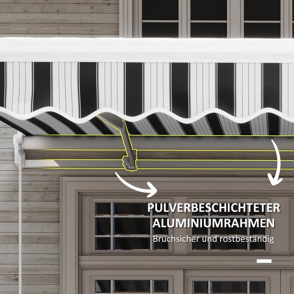 Outsunny manuelle Gelenkarmmarkise Markise 4m mit Handkurbel Balkonmarkise Sonnenschutz Wandmontage Balkon Alu Weiß+Blau 395 x 245 cm