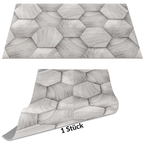 Dreidimensionale Tapete mit Sechseck-Muster in grauer Holzoptik, 1 Stück