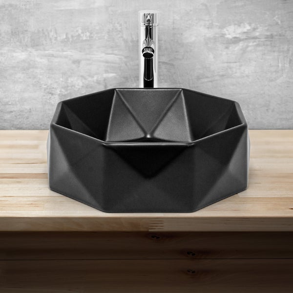 ML-Design Waschbecken aus Keramik in Schwarz Matt, Ø 42x13,5 cm, Diamant Design, Runde Aufsatzwaschbecken, Moderne Waschtisch, Waschschale Waschplatz Handwaschbecken, für das Badezimmer und Gäste-WC