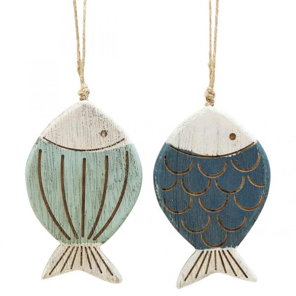 Zwei dekorative Holzfische zum Aufhängen