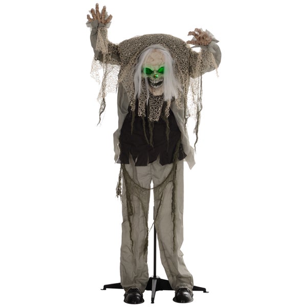 HOMCOM 160cm Halloween Dekoration stehendes Skelett mit LED-Lichter, Soundfunktion, Haustür Deko mit verstellbare Arme, Garten Dekofigur in Lebensgröße für Party