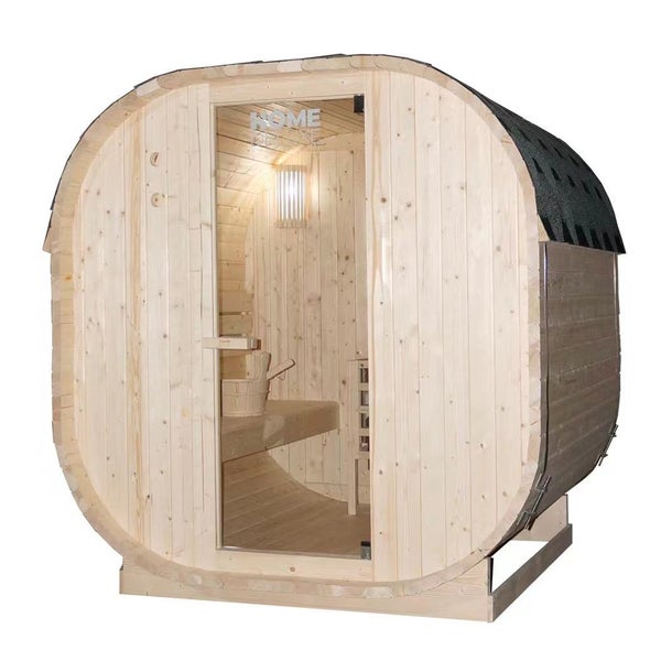 Home Deluxe - Outdoor Sauna CUBE L - Maße: ca. 194 cm x 185 cm x 180 cm, Holz: Fichtenholz - inkl. Saunaofen und Saunazubehör I Gartensauna, Außensauna, Sauna Fass für 4 Personen