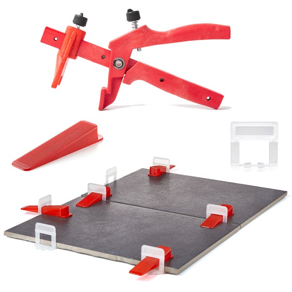 BigDean 500 Laschen 2mm, 200 Keile & 1 Zange - Fliesen Nivelliersystem - Frei wählbar - Riesen Auswahl an Fliesenkeilen & Zuglaschen - Verlegehilfe Fliesenleger Set - Made in Europe