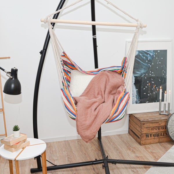 Hängesessel Relaxsessel mit bunten Streifen + 2 Kissen und 215cm Gestell