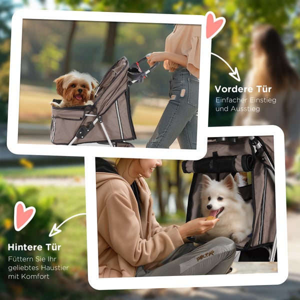 PawHut Hundewagen, 75L x 45B x 97H cm, 600D Oxford, Nylon-Netzgitter, Kaffeebraun+Silber