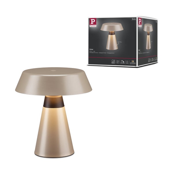 Akkuleuchte Lirox IP44 dimmbar White Switch Champagner, Schwarz